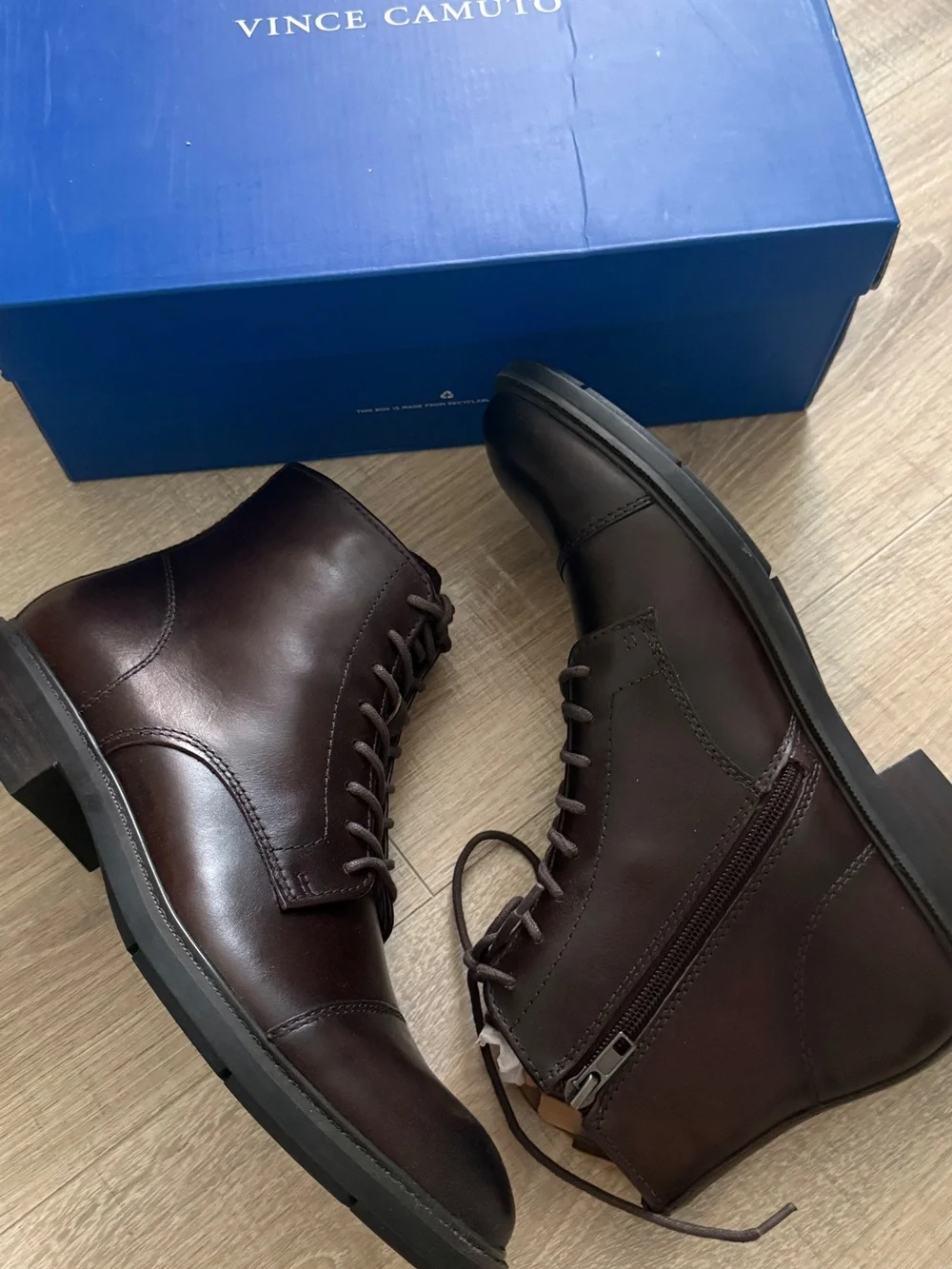 Vince Camuto Dark Brown Leather Lace-Up /Zipper Men’s Boots Size 8.5M/ 41.5